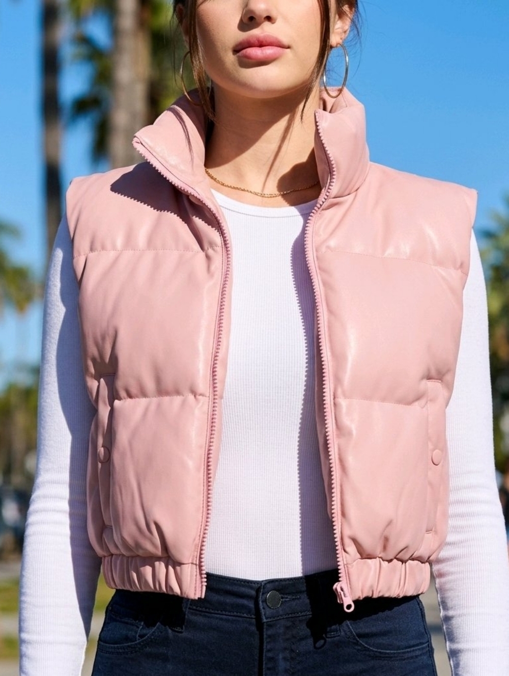 Blush Luxe Leather Puffer Vest
